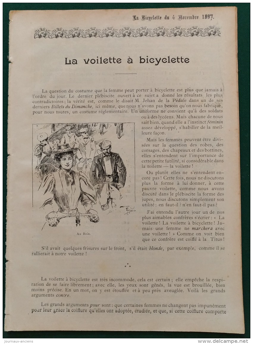 1897 Journal LA BICYCLETTE - CASSIGNARD - MEDINGER - STEPHANE - L'INDUSTRIE VÉLOCIPÉDIQUE - LA VIOLETTE A BICYCLETTE