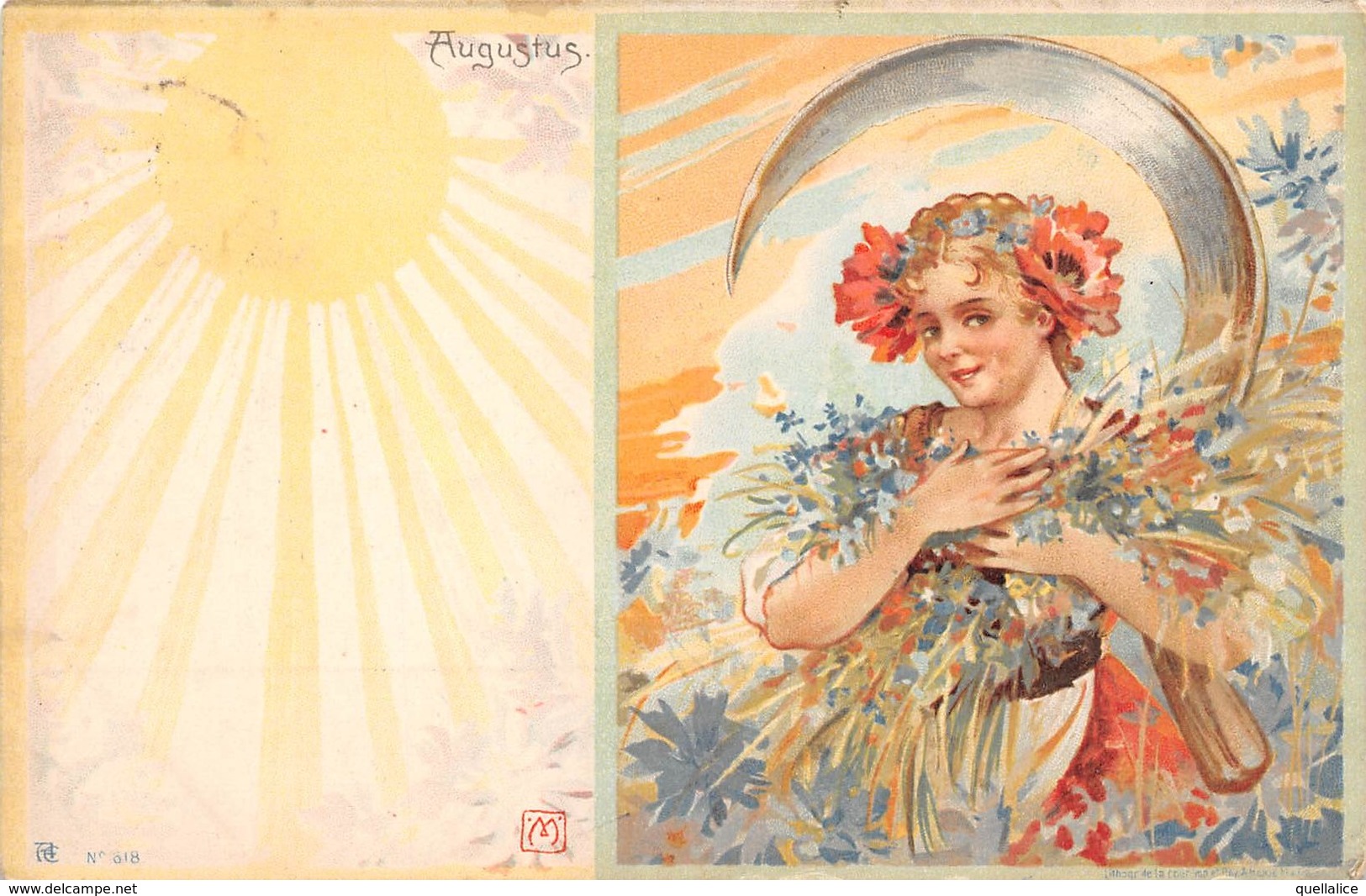 0306 "FIGURA FEMMINILE - FIORI - AGOSTO - AUGUSTUS - LIBERTY" ANIMATA.  CART  SPED 1900 - Autres & Non Classés