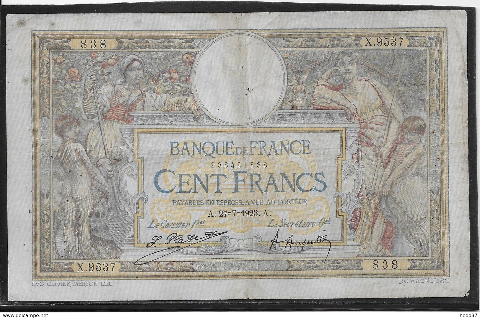 France 100 Francs Merson - 27-7-1923 - Fayette N°23-16 - TB - 100 F 1908-1939 ''Luc Olivier Merson''