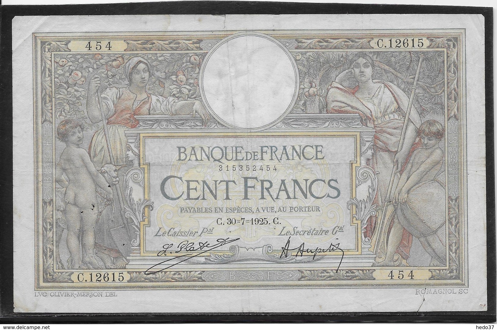 France 100 Francs Merson - 30-7-1925 - Fayette N°24-3 - TB - 100 F 1908-1939 ''Luc Olivier Merson''