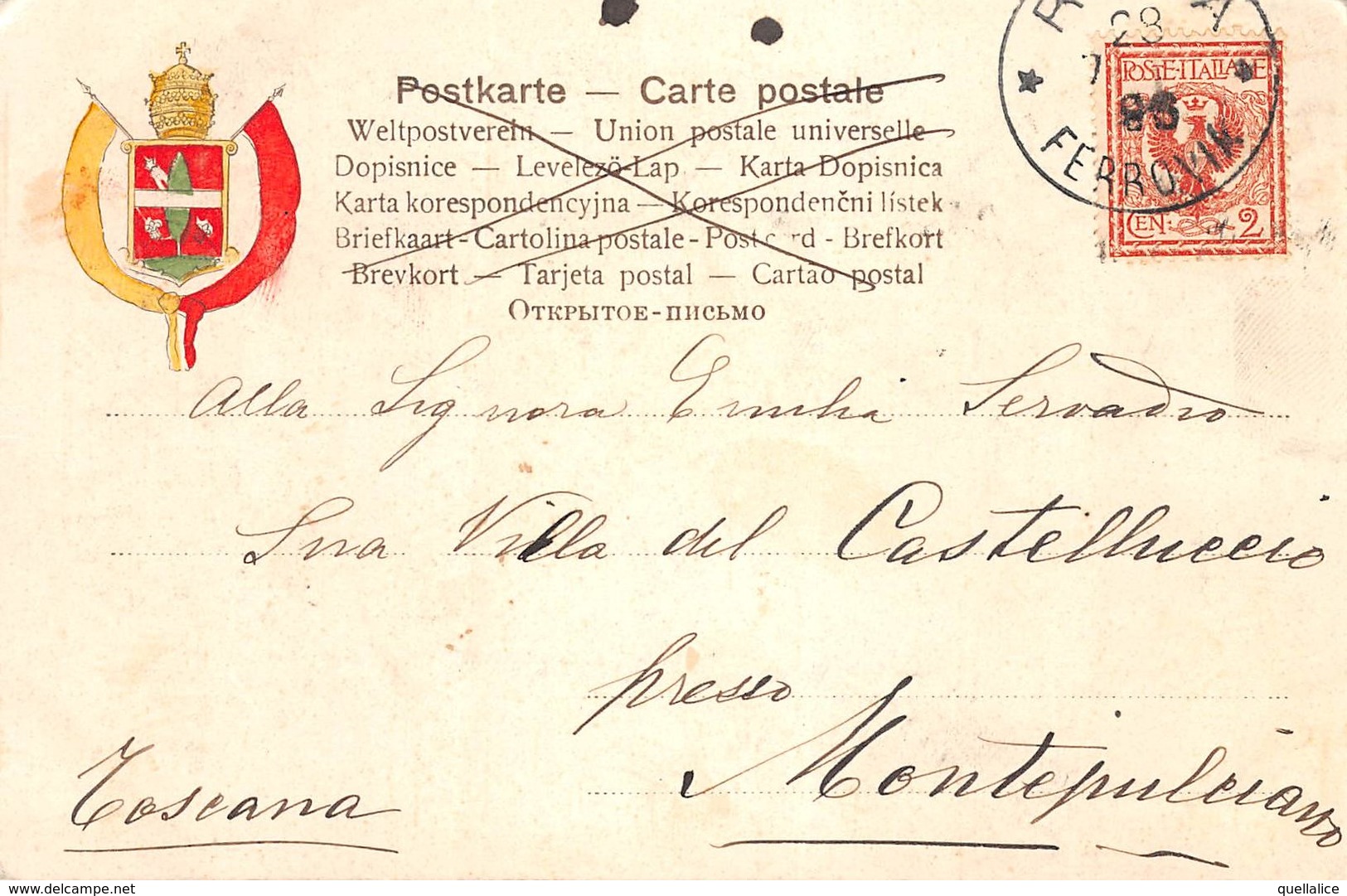 0308 "PAPA LEONE XIII - SALUTO DA ROMA"  STEMMA. CART  SPED 1899 - Papes