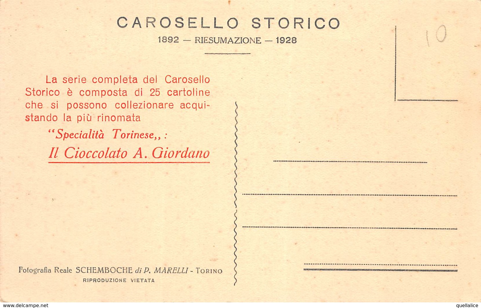 0311 "TORINO-IL CIOCCOLATO A. GIORDANO - CAROSELLO STORICO - FOTOGRAFIA REALE SCHEMBOCHE DI MARELLI"   CART NON SPED - Publicité