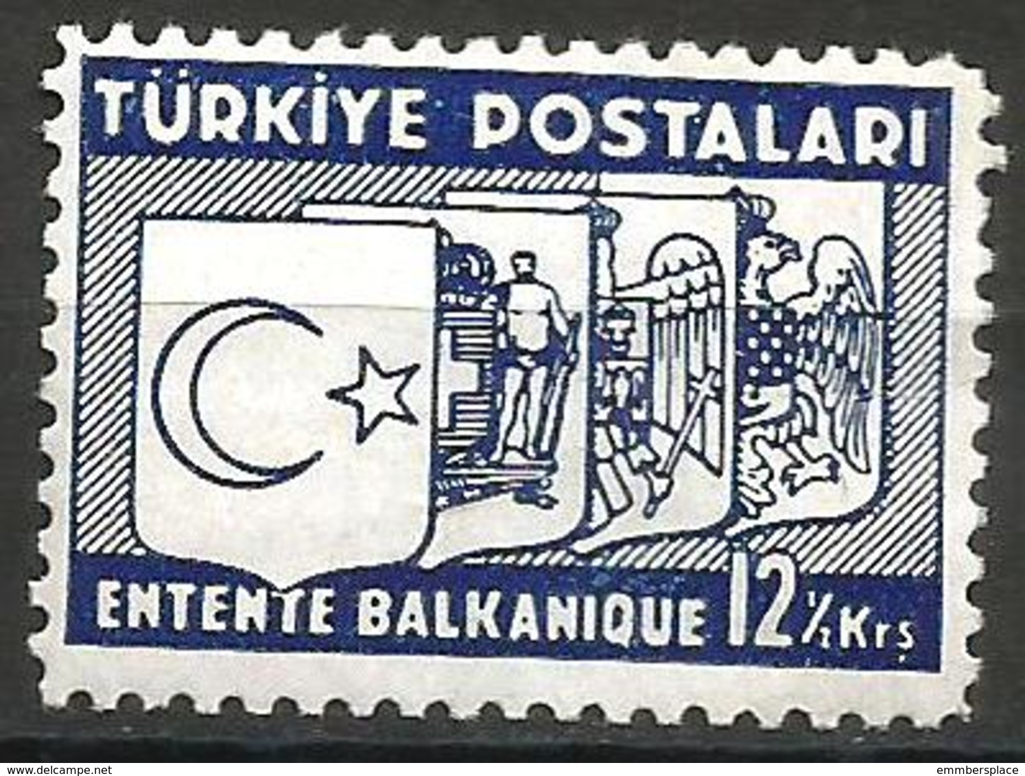 Turkey - 1937 Balkan Entente 12.5k MH *  (patchy Gum)   Mi 1015   Sc 786 - Ungebraucht