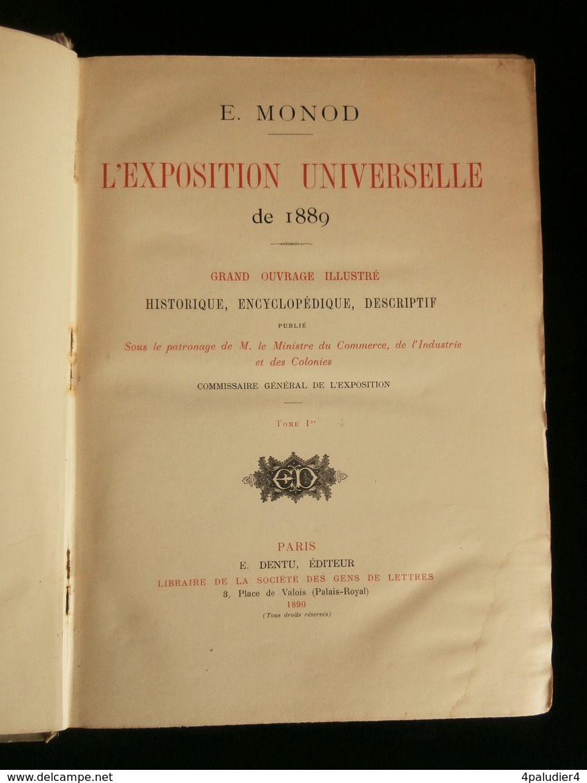 PARIS EXPOSITION UNIVERSELLE DE 1889 E. MONOD 1890 3 TOMES  TOUR EIFFEL - Parigi