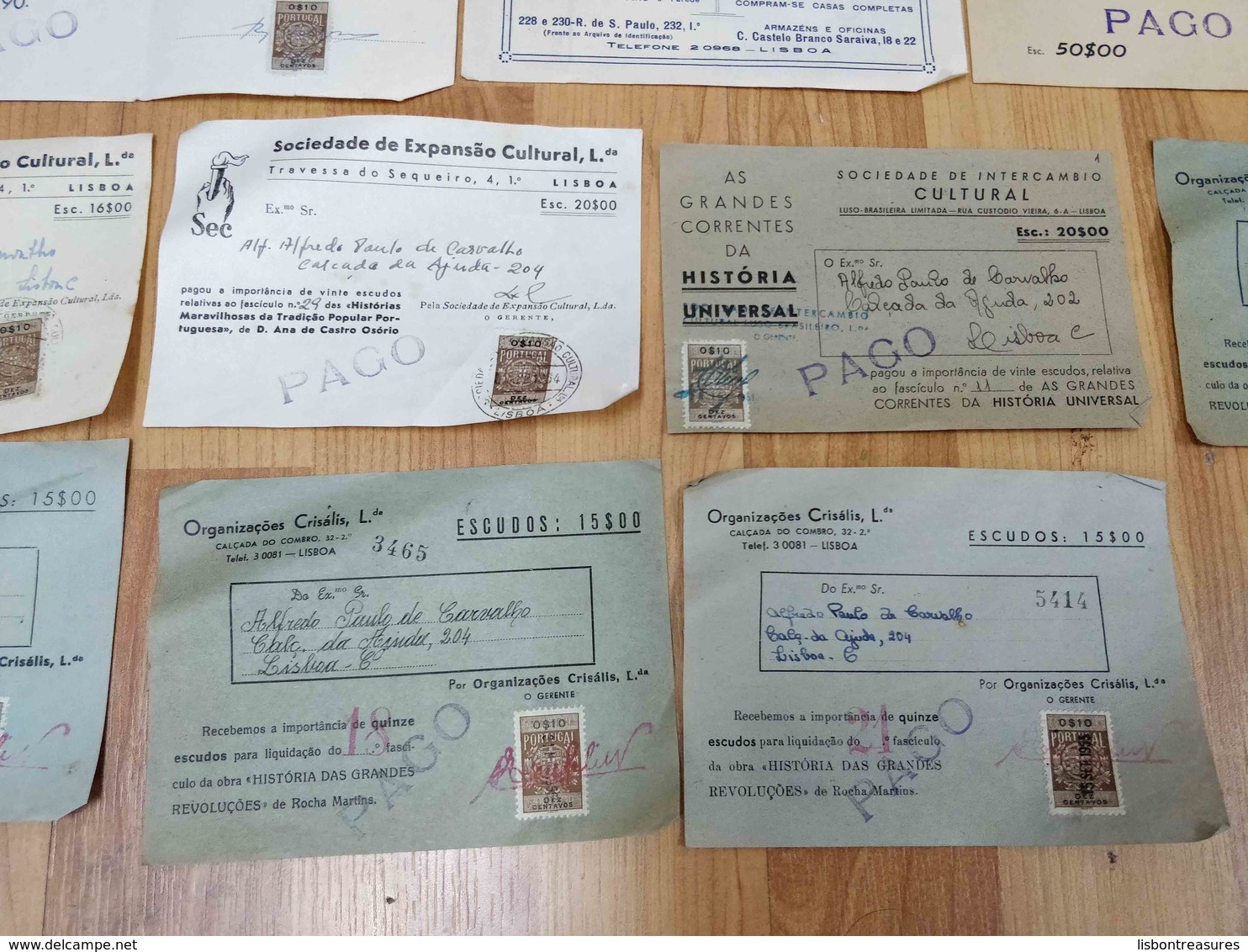 PORTUGAL LOT X 15 DOCUMENTOS DOCUMENTS FISCAIS REVENUE ADVERTISING