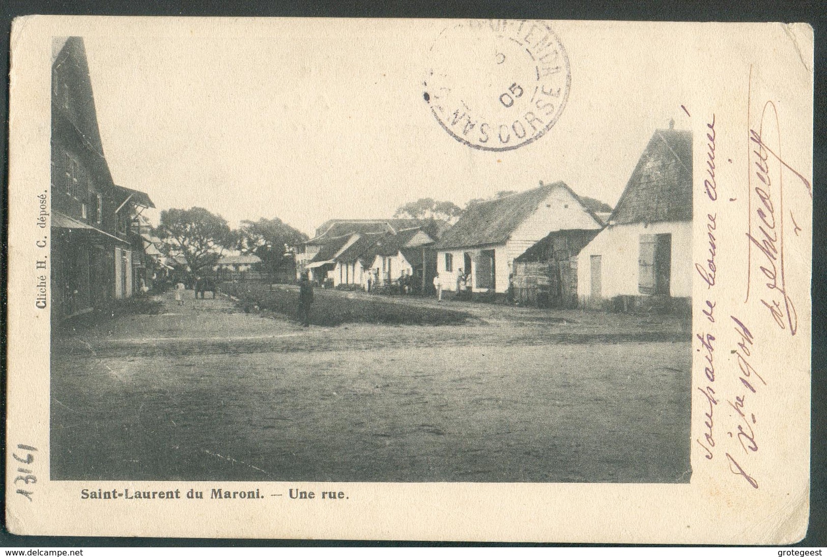 C.P. RUe De Saint-Laurent Du Maroni Affr. 2x5c. Obl. Dc CAYENNE 7 Déc. 1904 Vers La Corse - 13161 - Saint Laurent Du Maroni