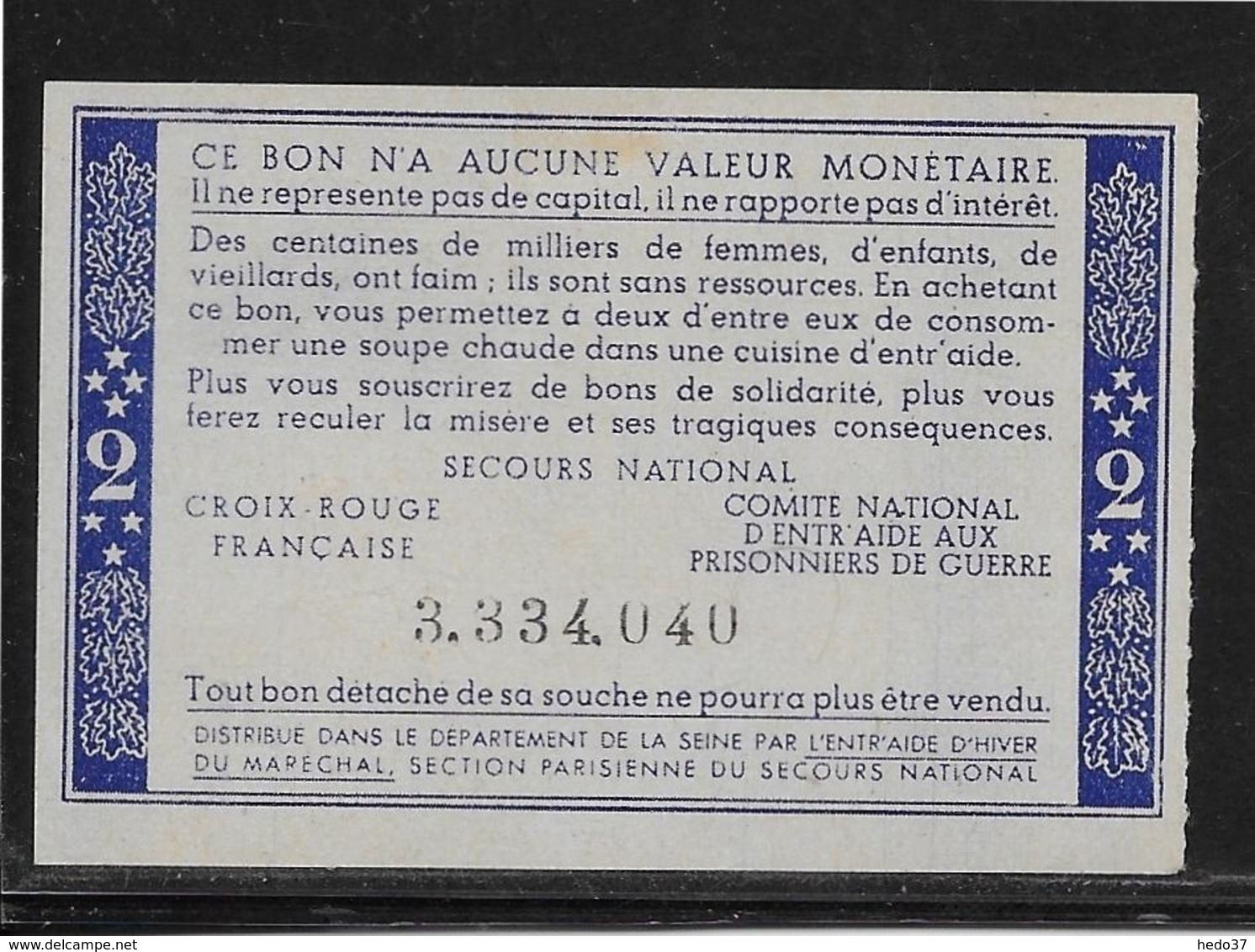 France Bon De Solidarité 2 Francs Pétain - NEUF - Bonds & Basic Needs