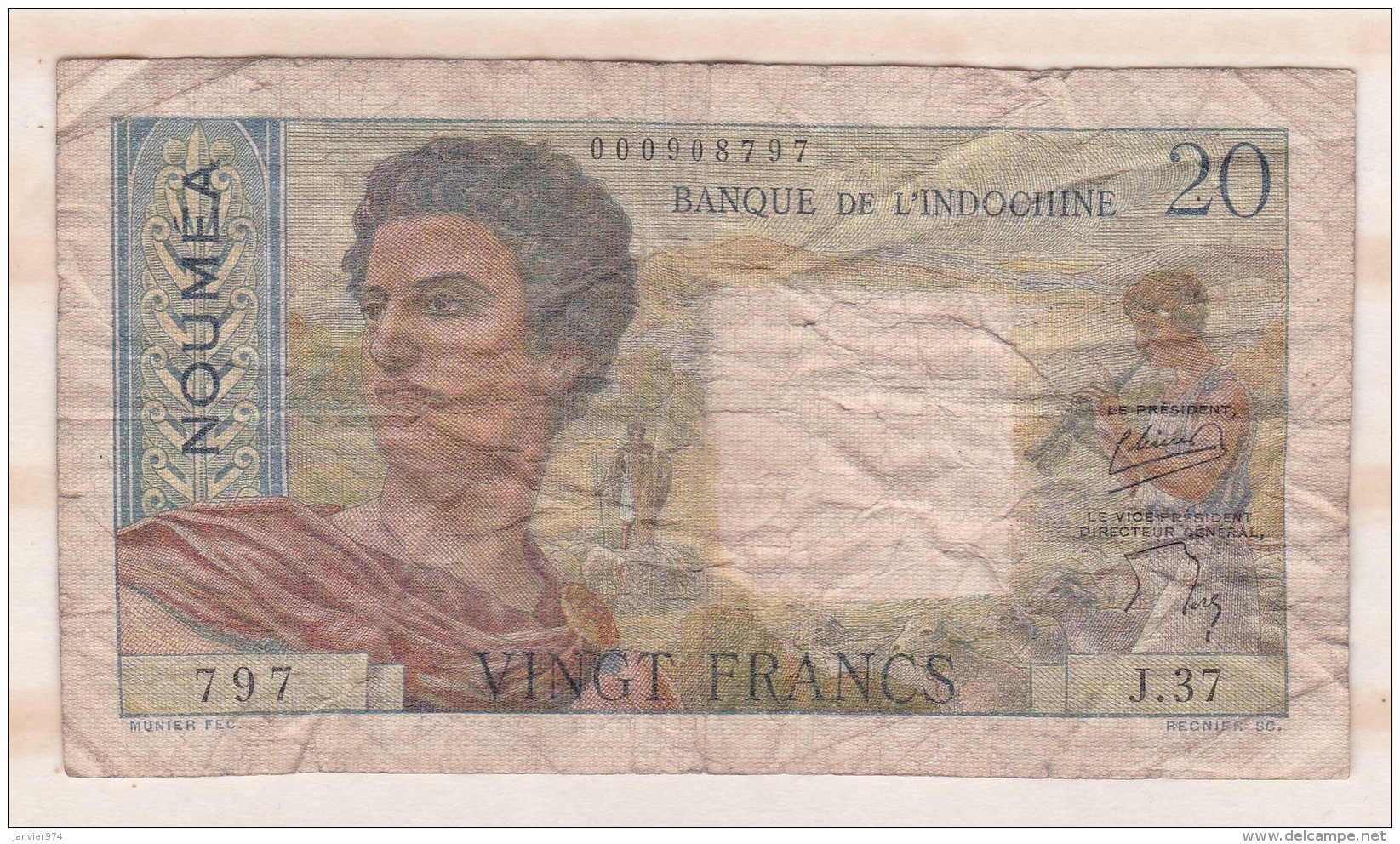 20 Francs NOUVELLE CALEDONIE - NOUMEA - Banque De L Indochine. Serie J.37 - Nouméa (New Caledonia 1873-1985)