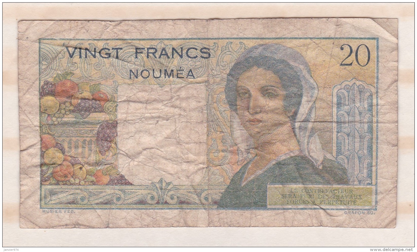 20 Francs NOUVELLE CALEDONIE - NOUMEA - Banque De L Indochine. Serie J.37 - Nouméa (New Caledonia 1873-1985)