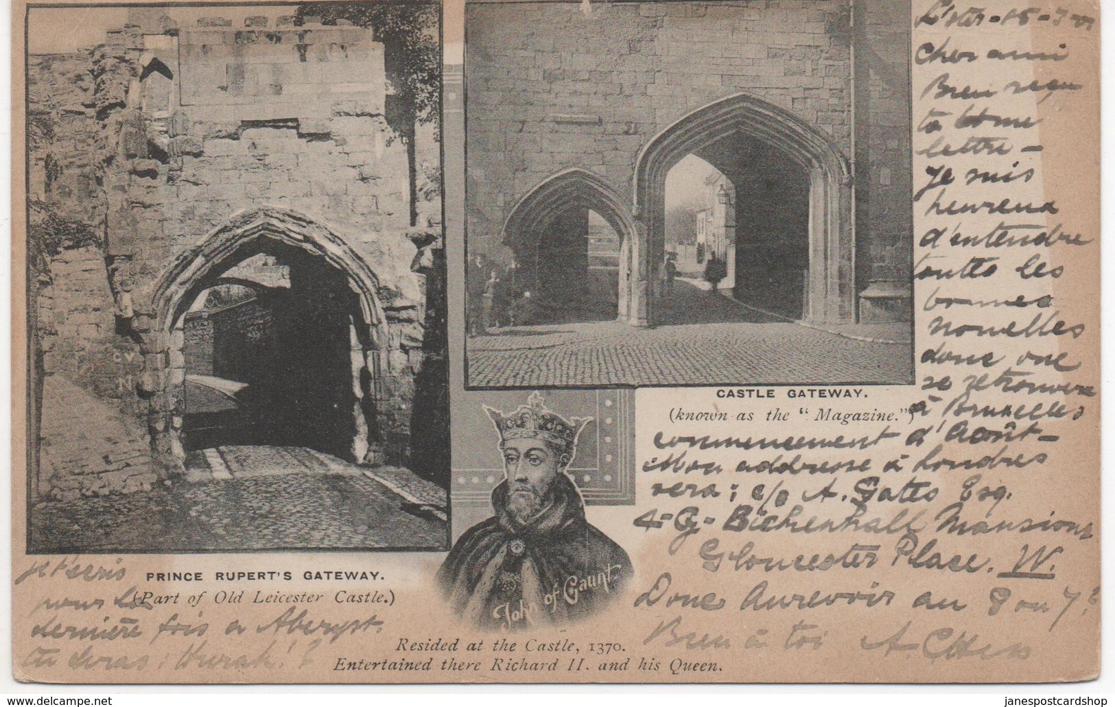 EARLY POSTCARD OF LEICESTER CASTLE- GRUSS AUS STYLE WITH VICTORIAN STAMP AND POSTMARK 1901 - Leicester