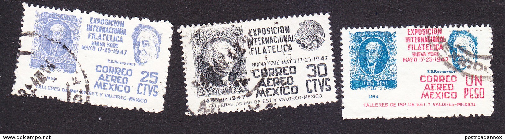 Mexico, Scott #C167-C169, Used, Int'l Philatelic Exhibition, Issued 1947 - Mexico