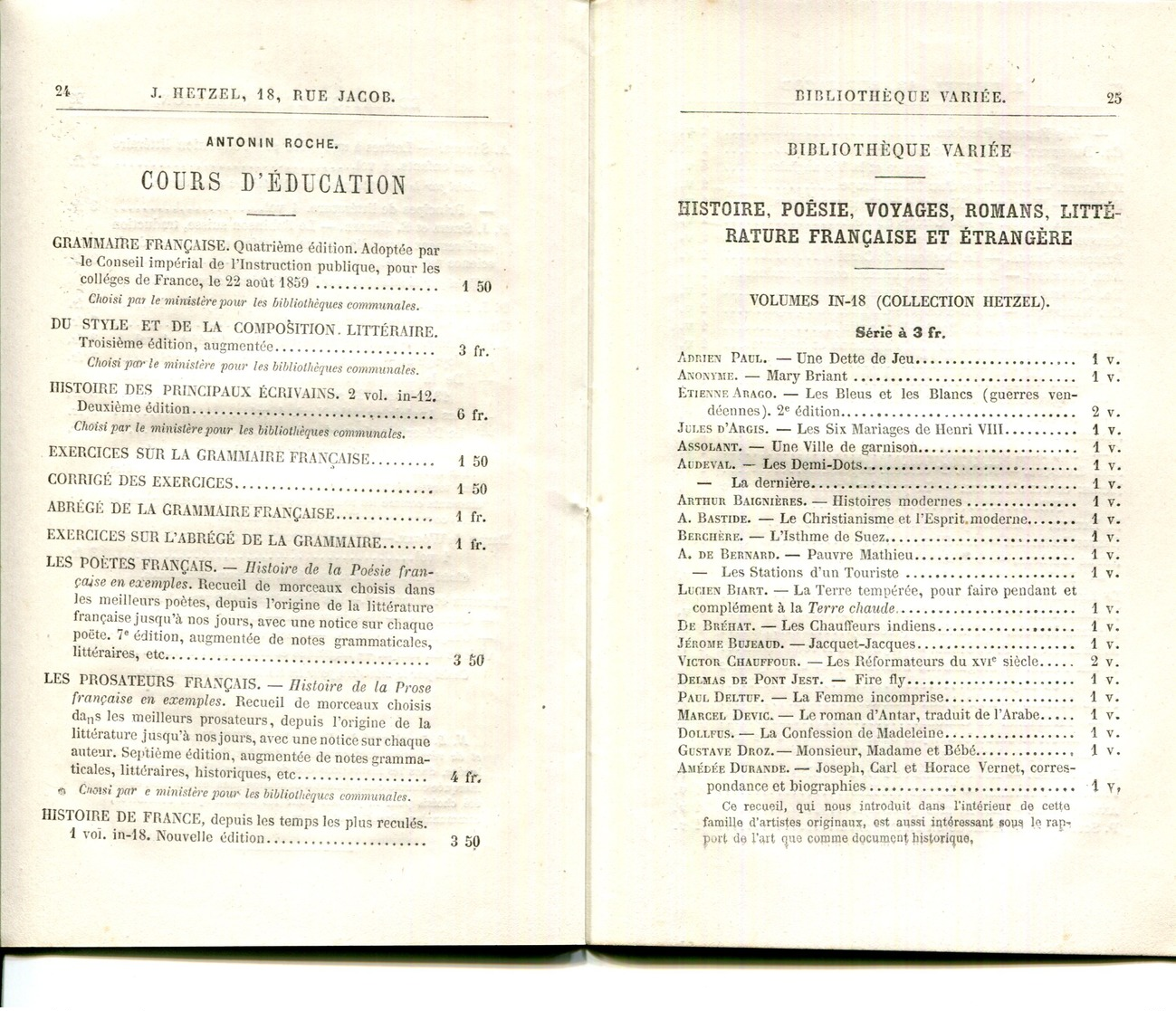 CATALOGUE 1866  DE J.HETZEL EDITEUR 18 RUE JACOB. PARIS. - Non Classés