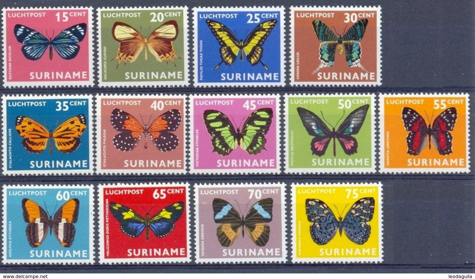 SURINAME  #623-35   -  MOTHS AND BUTTERFLIES  - AIRMAIL  1972  - MNH - Surinam