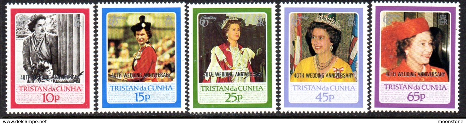 Tristan Da Cunha 1988 Royal Ruby Wedding Overprints Set Of 5, MNH, SG 438/42 - Tristan Da Cunha