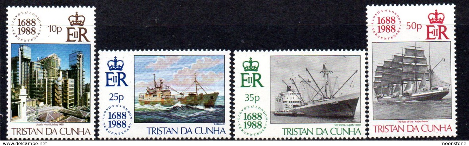 Tristan Da Cunha 1988 300th Anniversary Of Lloyd's Of London Set Of 4, MNH, SG 457/60 - Tristan Da Cunha