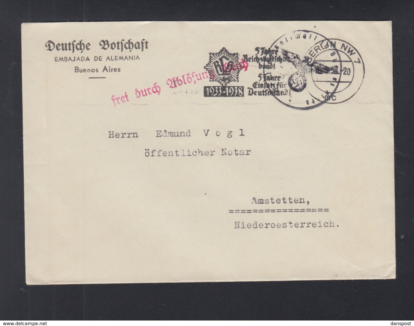Dt. Reich Botschaft Buenos Aires Nach Österreich - Storia Postale