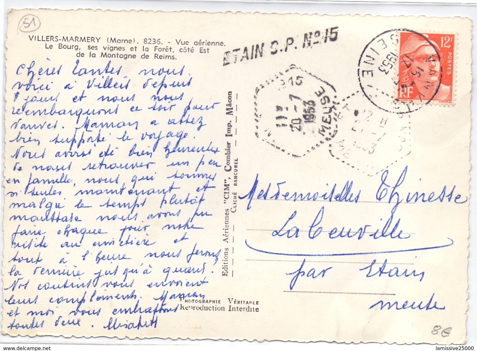 France Cartes Avec Obl Hexagonale Et Griffe En Arrivée Etain CP N ° 15 Meuse - 1921-1960: Période Moderne