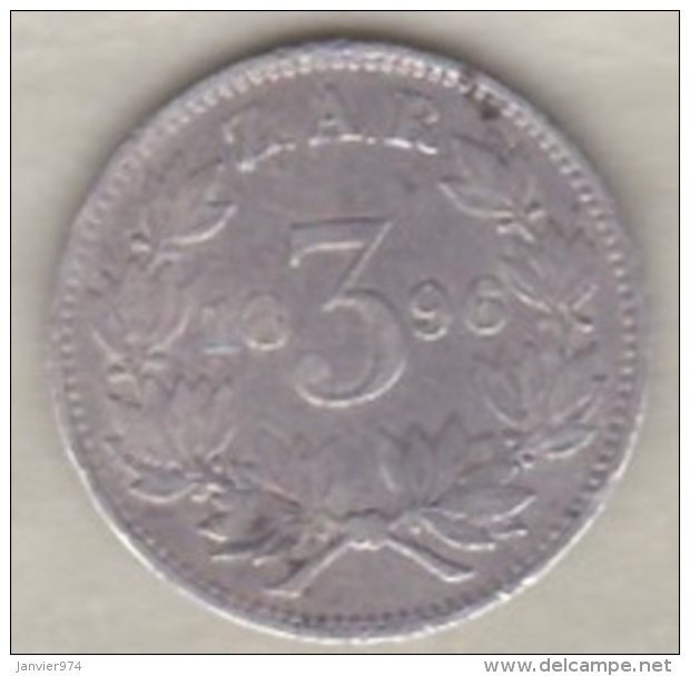 AFRIQUE Du SUD . 3 PENCE 1896 Z.A.R . PAUL KRUGER . ARGENT . KM# 3 - Sudáfrica