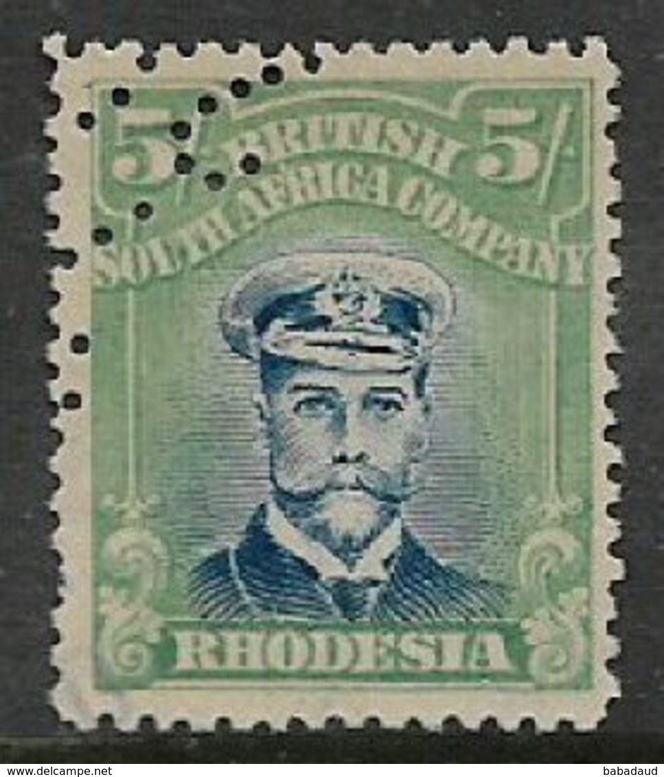 Rhodesia / B.S.A.Co., GVR, Admiral 5/=, Fiscal Use - Part Of Perfin Date - Southern Rhodesia (...-1964)
