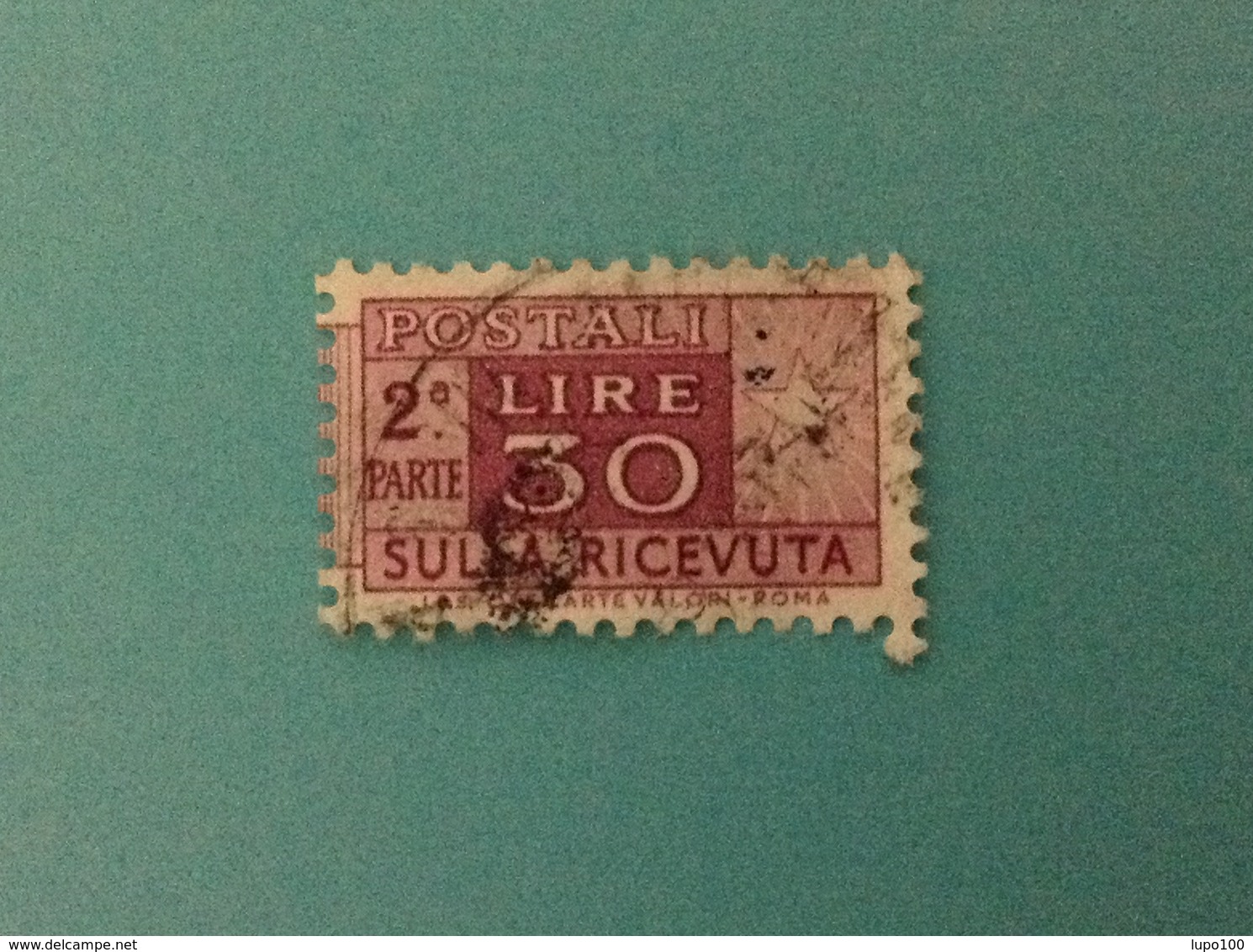 ITALIA PACCHI POSTALI 30 LIRE CON SCRITTA IN BASSO FILIGRANA STELLE USATO 2 PARTE STAMP USED - Pacchi Postali