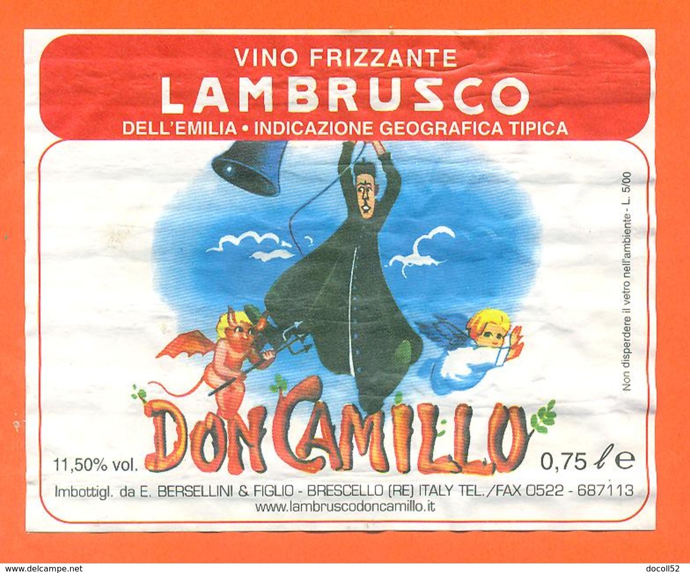 étiquette De Vin Italie - Italia Vino Lambrusco Don Camillo - 75 Cl Diable - Angelot - Altri & Non Classificati