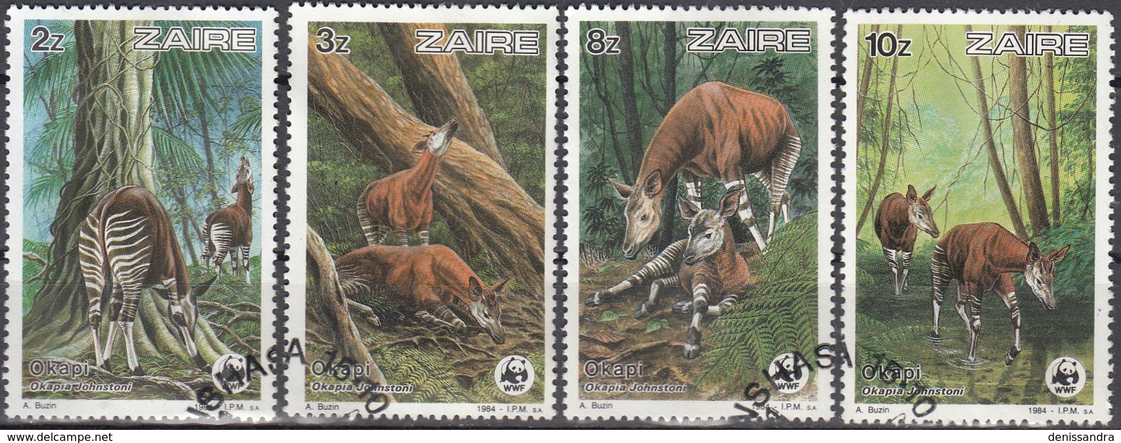 Zaïre 1984 Michel 875 - 878 O Cote (2002) 8.00 Euro WWF Okapi Cachet Rond - Oblitérés