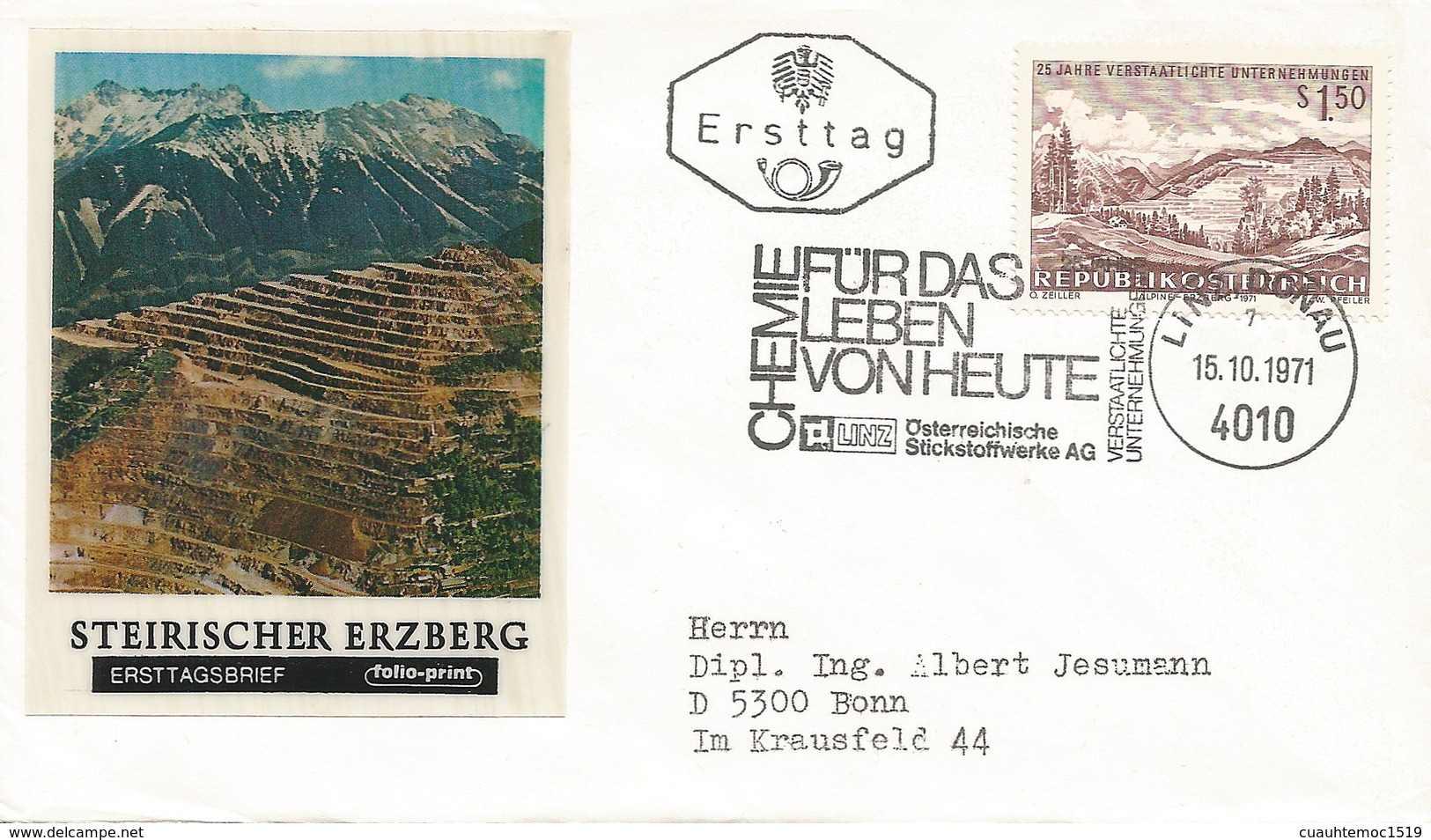 Österreich: FDC 1971 Mit Nr. 1373: 25 J. Verstaatlichte Unternehmen #D11 - Maschinenstempel (EMA)