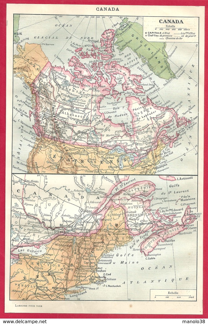Carte Du Canada, Larousse 1908 - Autres & Non Classés