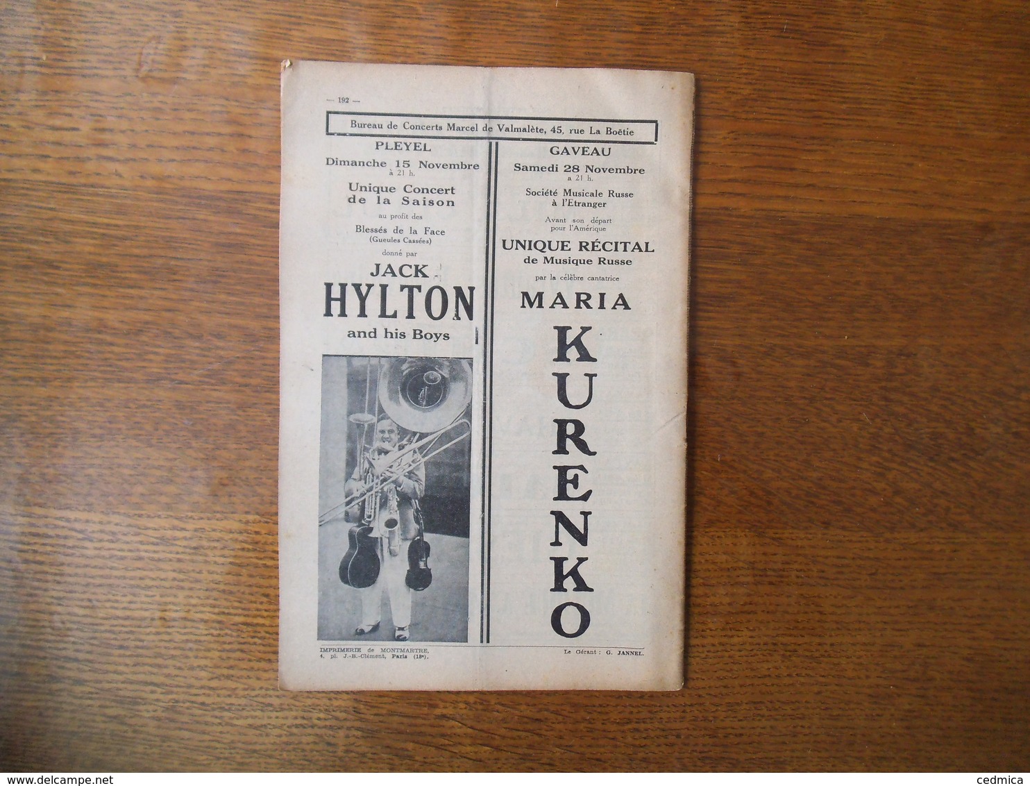 LE GUIDE DU CONCERT ET DES THEÂTRES LYRIQUES DU 13 NOVEMBRE 1931 HENRI MORIN,CHOPIN ET JENNY LIND,JACK HYLTON.... - Autres & Non Classés