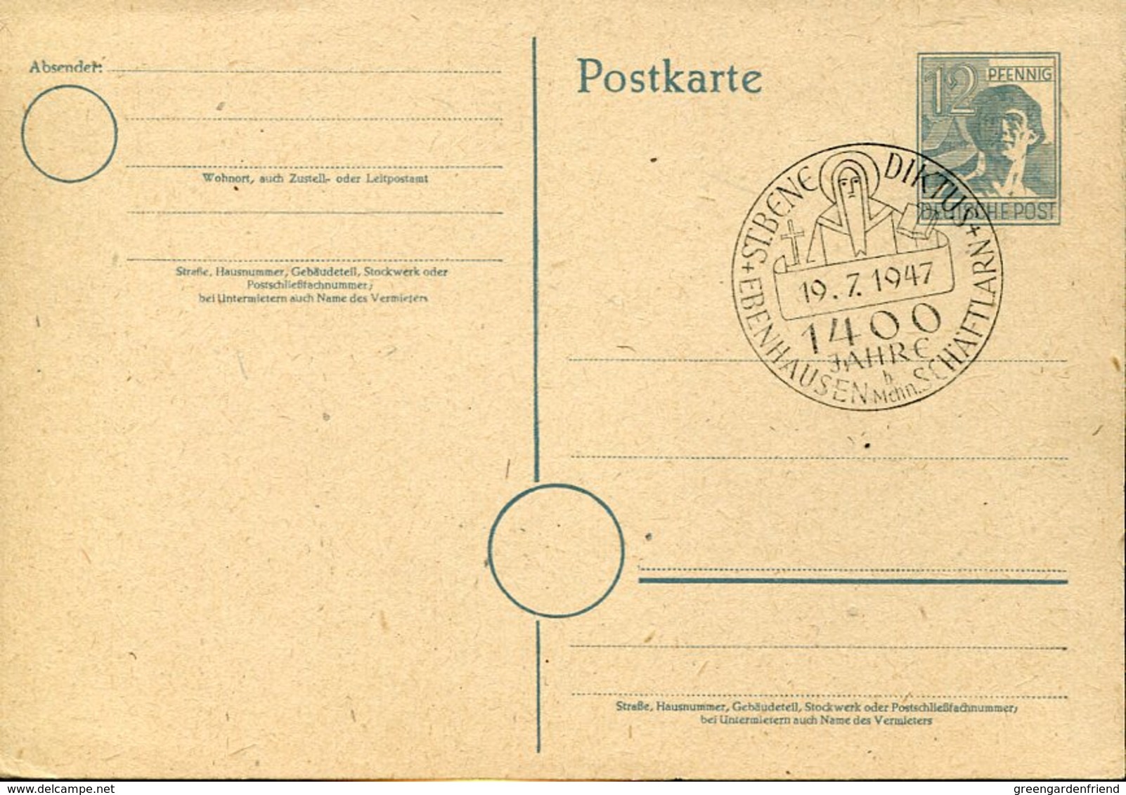 37286 Germany,special Postmark 1947 Ebenhausen Munchen 1400 Jahre St.benediktus, St.benedict - Christianisme