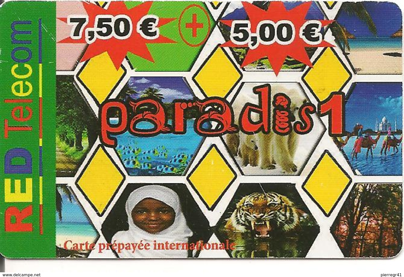 CARTE-PREPAYEE-7.5€+5€-RED TELECOM-PARADIS1-V°Cadres Gris Avec 2N° Telep/ Pt N°Lasers-Gras/31/12/2012-TBE- - Autres & Non Classés