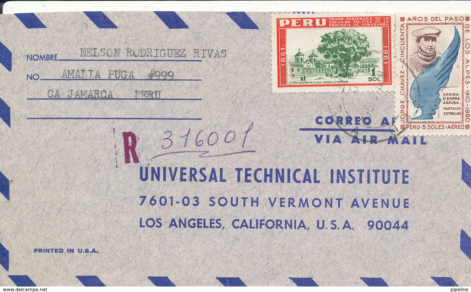 Peru Registered Air Mail Cover Sent To USA Lima10-11-1964 (the Stamps Are Damaged By Opening Of The Cover) - Peru