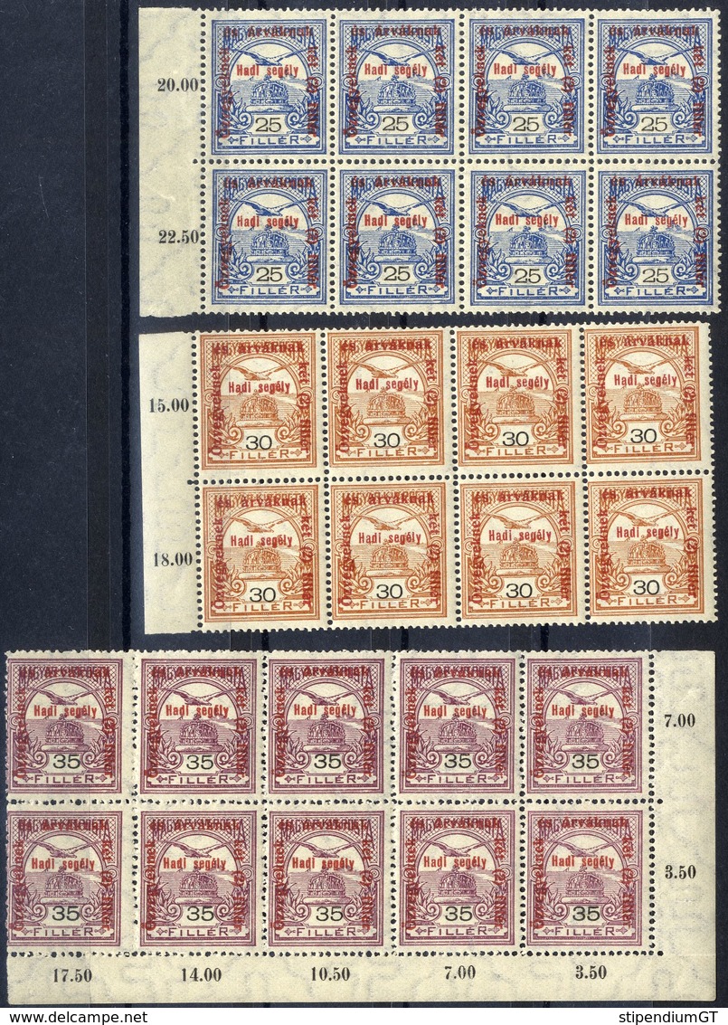 HUNGARY  1915  TURUL HADISEGELY II.  Overprinted  WAR HELP STAMPS 11 Different Block  MNH, OG - Neufs