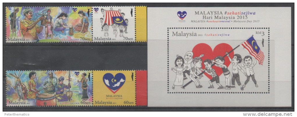 MALAYSIA , 2015 , MNH, MALAYSIA DAY, FLAGS, COSTUMES, MUSICAL INSTRUMENTS,  4v+S/SHEET - Other & Unclassified