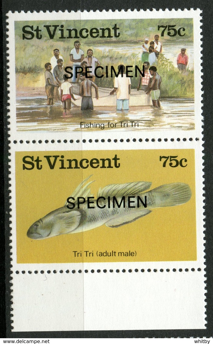 St. Vincent 1986 75c Fishing Issue #984  MNH Specimen Overprint Pair - St.Vincent (...-1979)
