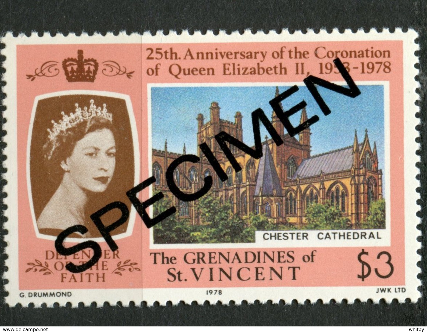 St. Vincent & Grenadines 1978 $3.00 Coronation Issue #156  MNH Specimen Overprint - St.Vincent & Grenadines