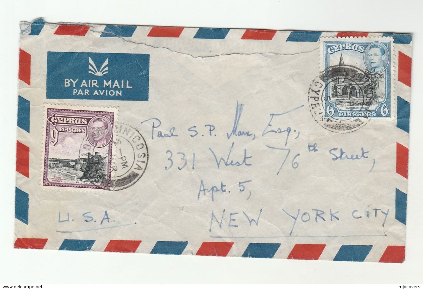 1952 CYPRUS Stamps COVER To USA Airmail - Cyprus (...-1960)