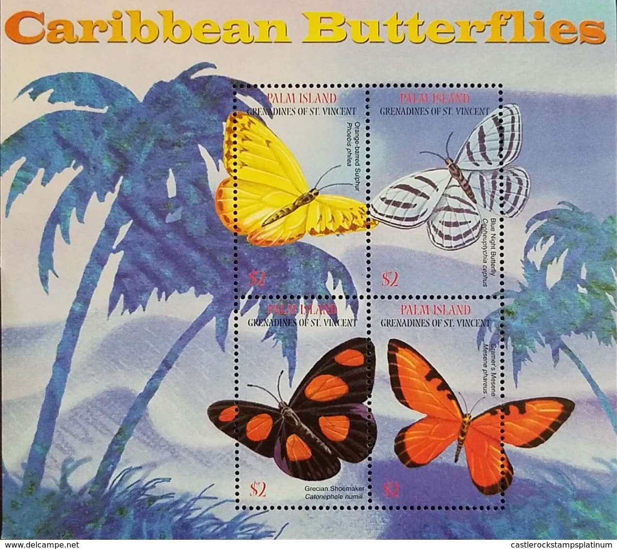 O) 2014 ST. VINCENT AND GRENADINES, BUTTERFLIES, PALM ISLAND, SOUVENIR MNH - St.Vincent & Grenadines