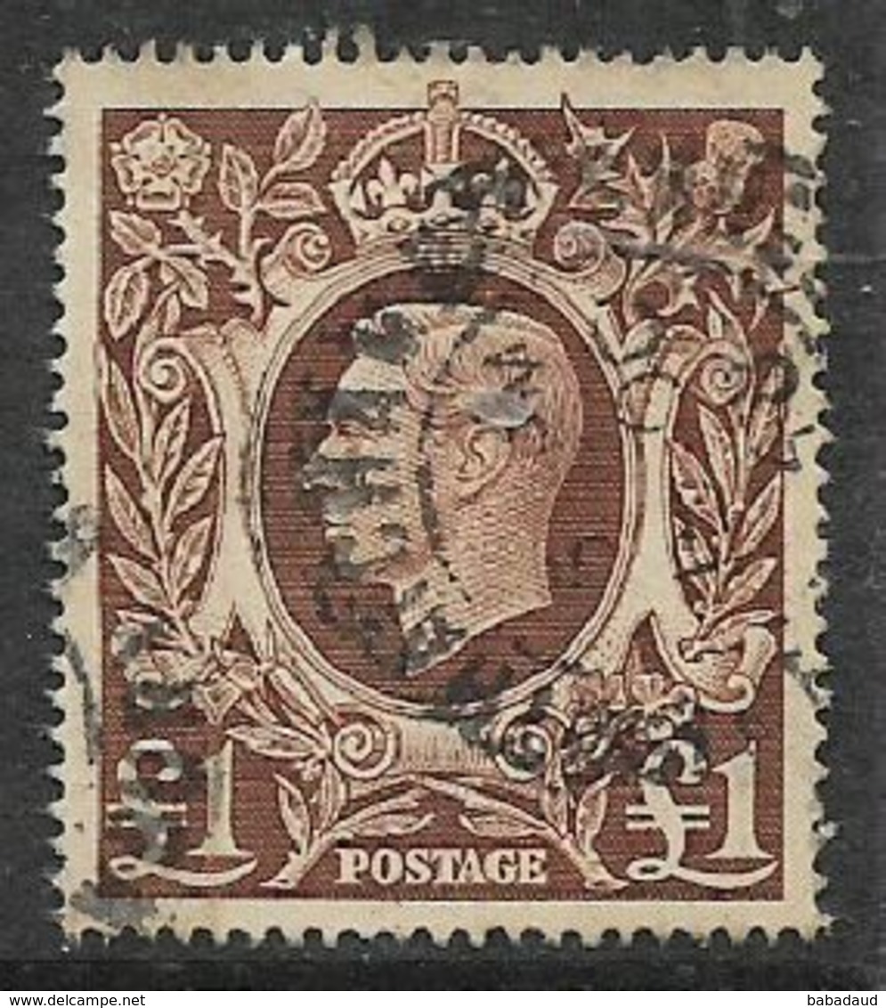 Great Britain, George VI, £1 Brown, C.d.s. Used,  Thin - Used Stamps