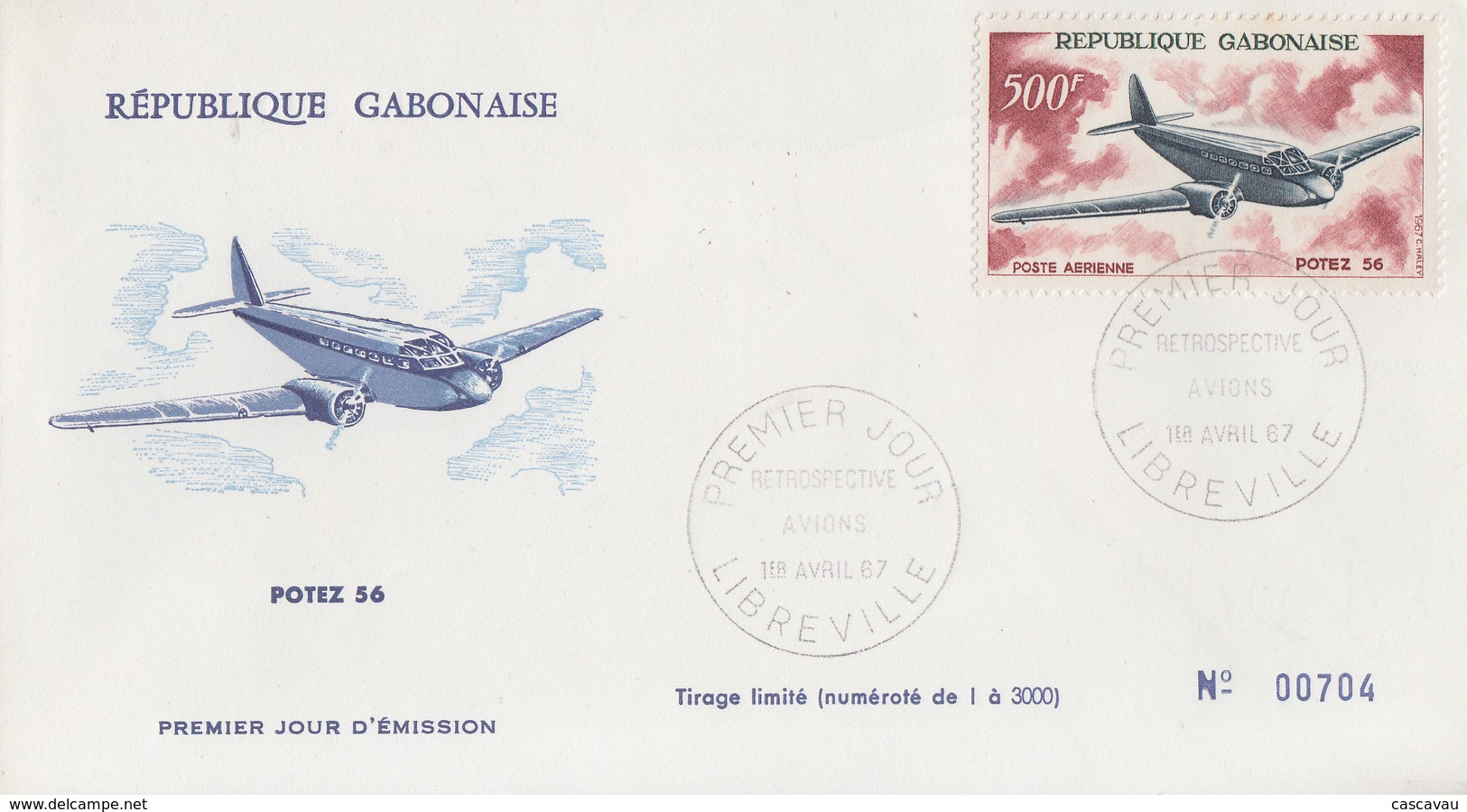 Enveloppe  FDC  1er  Jour   GABON    Avion  POTEZ  56   LIBREVILLE    1967 - Gabon (1960-...)