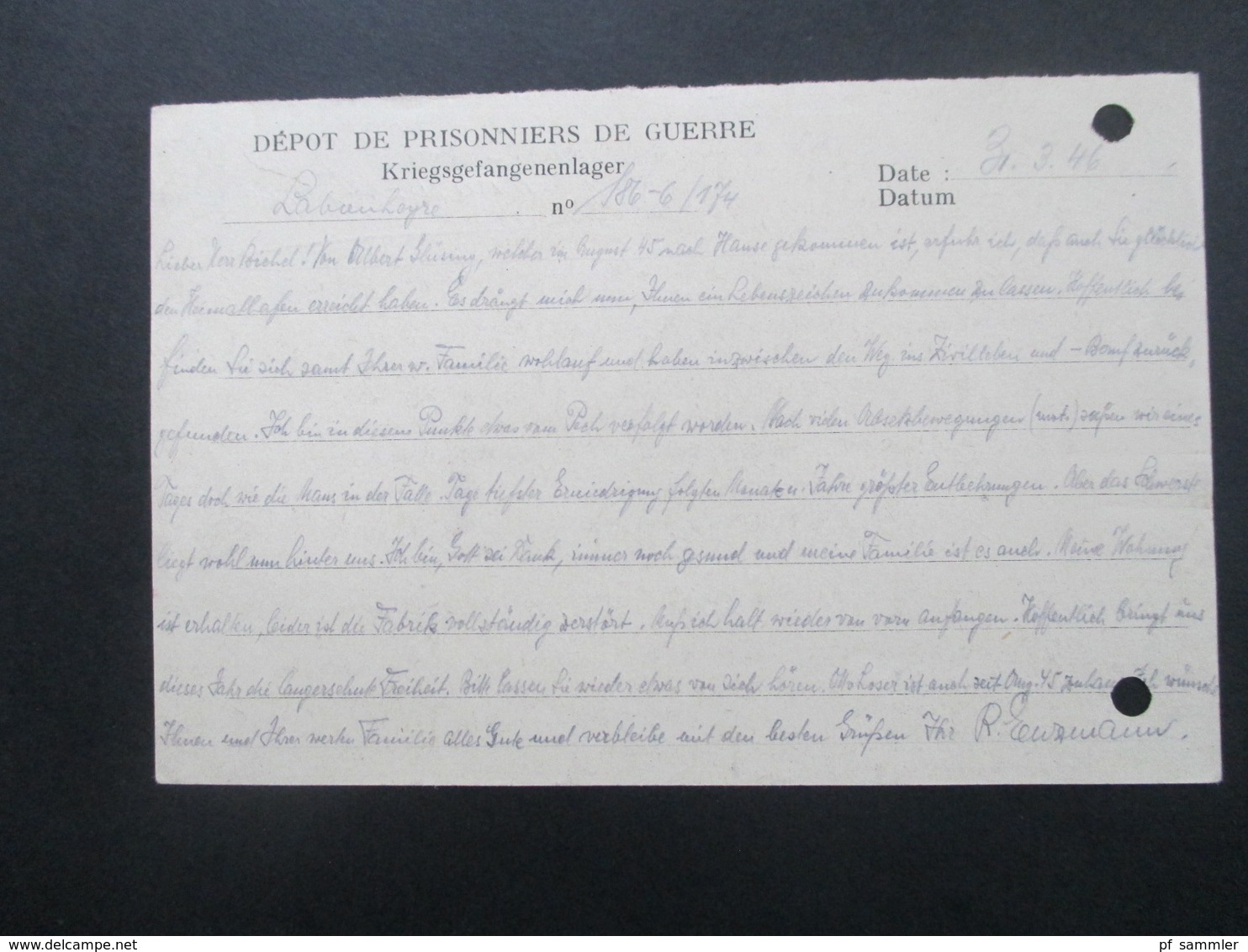 Kriegsgefangenenpost Gebührenfrei Prinonniers De Guerre Zensurstempel Depot De P.G.N. Frankreich Mont Au Mansan - Sonstige & Ohne Zuordnung