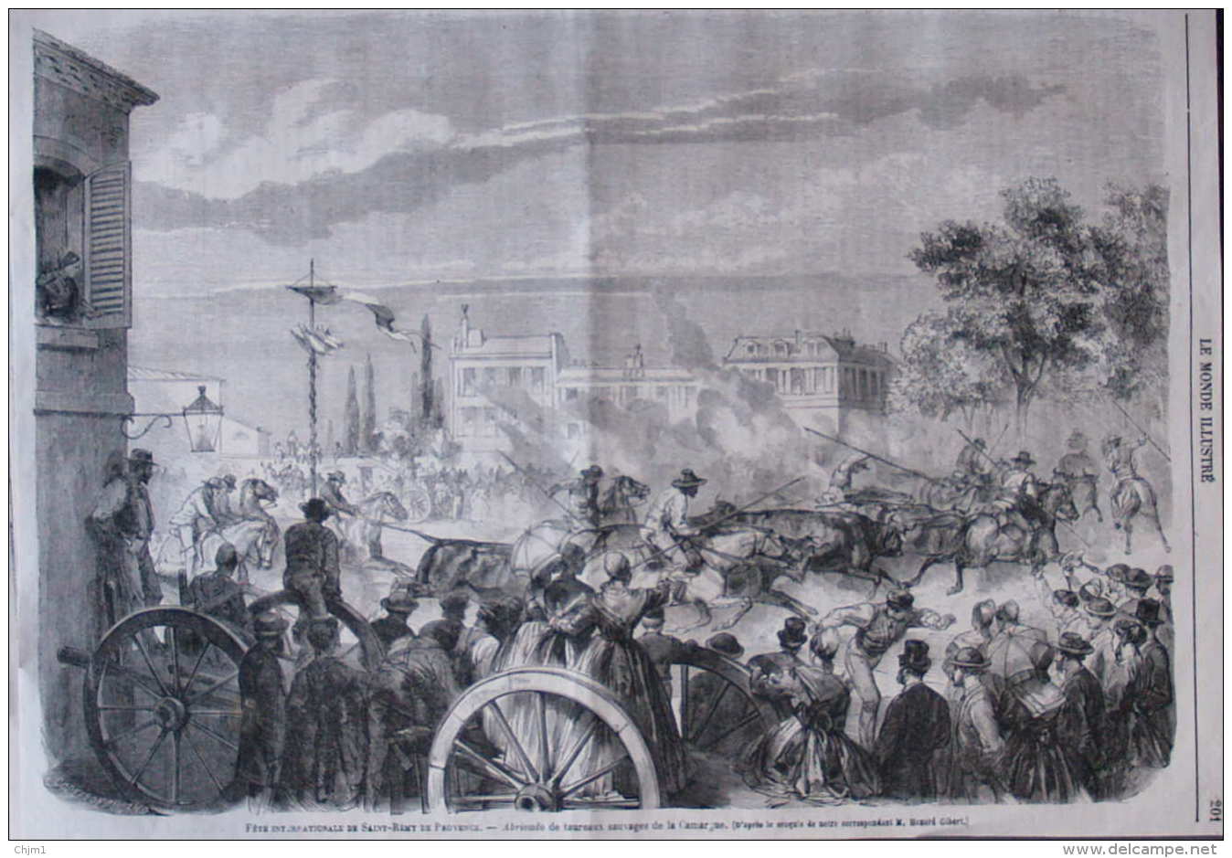 Fête International De Saint-Rémy De Provence - Abrivado De Taureaux Sauvages De La Camargue - Page Original 1868 - Documents Historiques