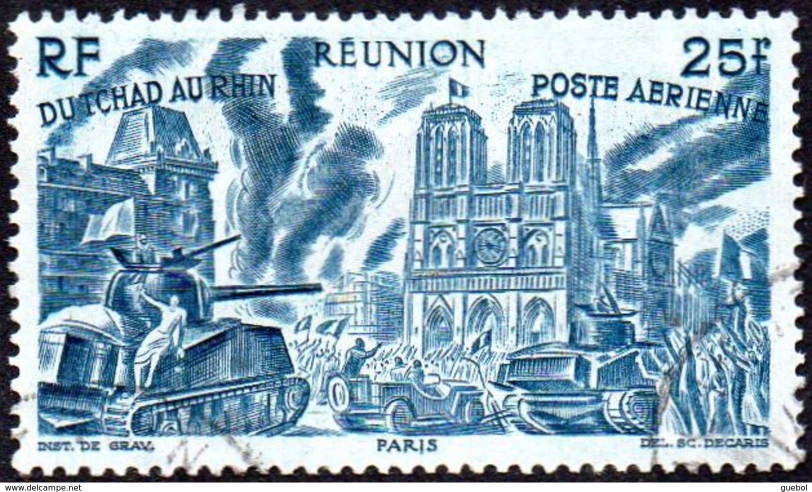 Réunion Obl. N° PA 40 - Tchad Au Rhin - 25f Bleu-vert - Poste Aérienne