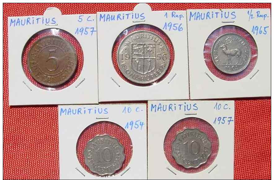 (1049187) Mauritius 5 X Div. Münzen Doublettenbestand, Siehe Bitte Beschreibung U. Originalbilder - Mauritius