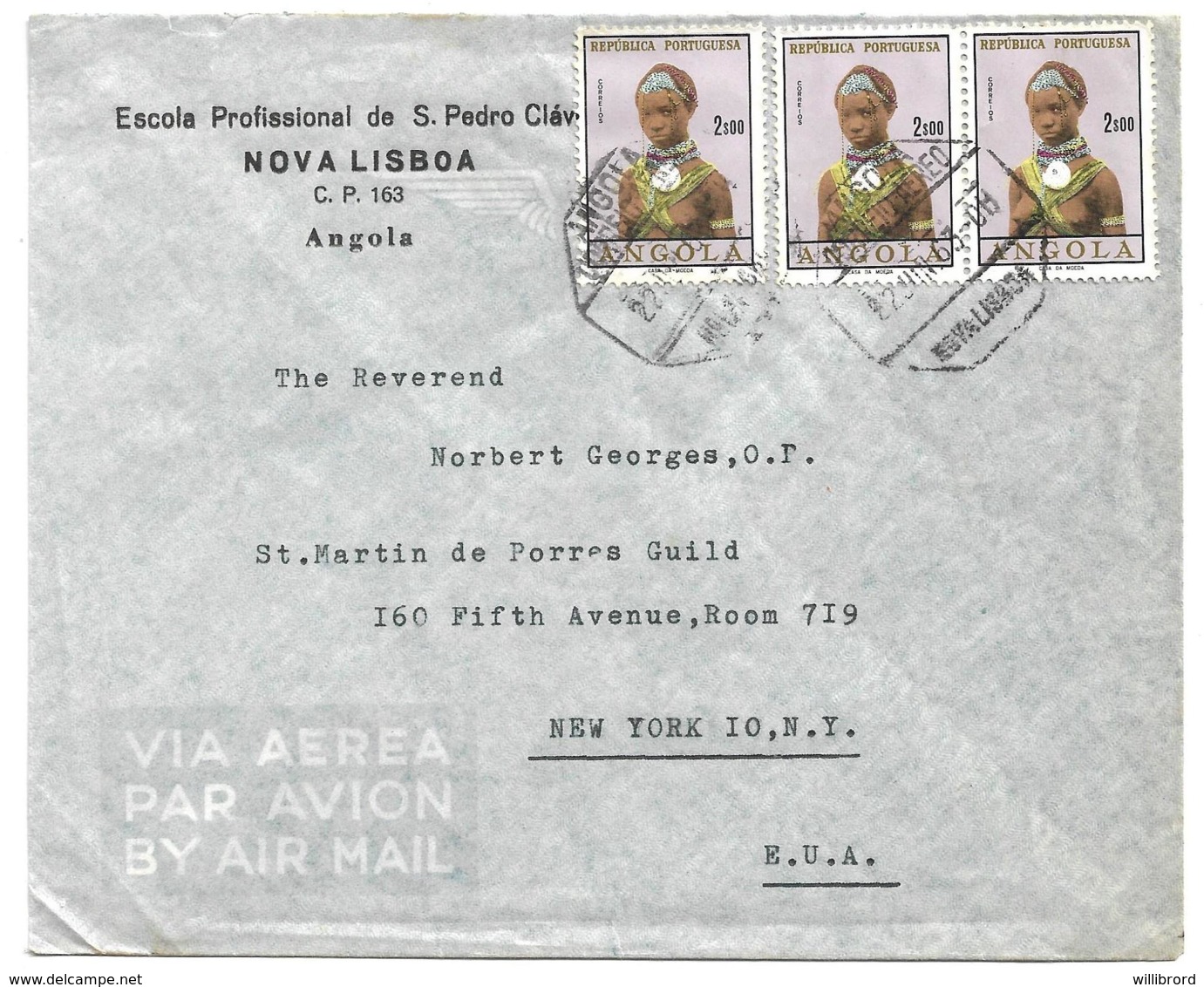 ANGOLA (Portugal) 1963 Commercial Airmail Cover - 2e Girl Of Angola (3) - Nova Lisboa To USA - Angola