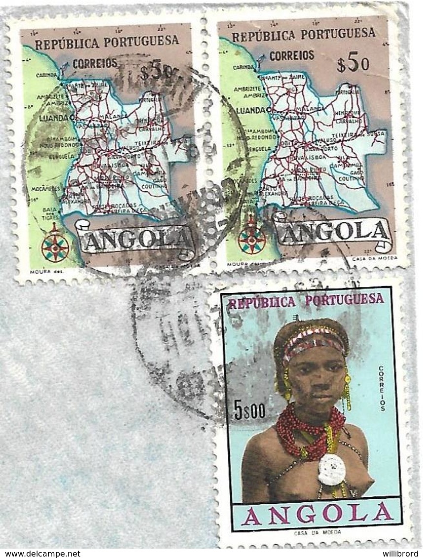 ANGOLA (Portugal) 1962 Commercial Airmail Cover - Map (2) & 5e Angola Girl - Angola