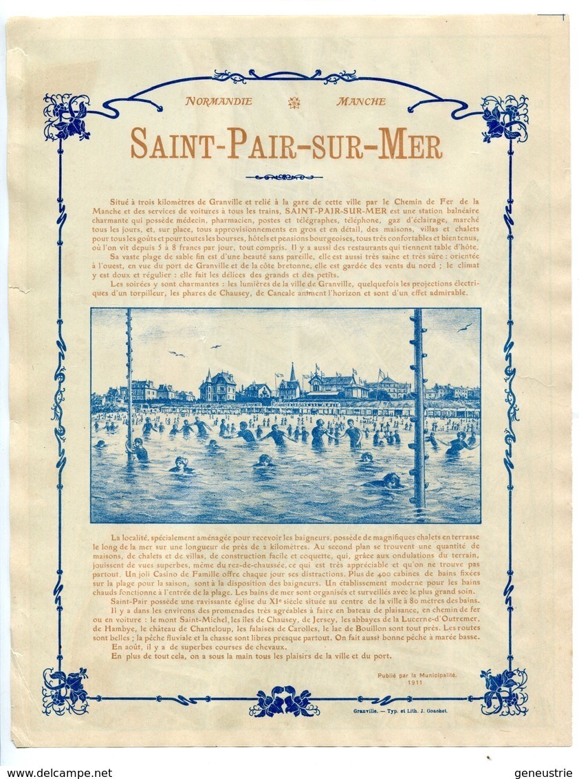 Rare Affichette Touristique "Saint Pair-sur-Mer Vue D'ensemble à Vol D'oiseau - Grav. Goachet à Granville 1911" Manche - Posters