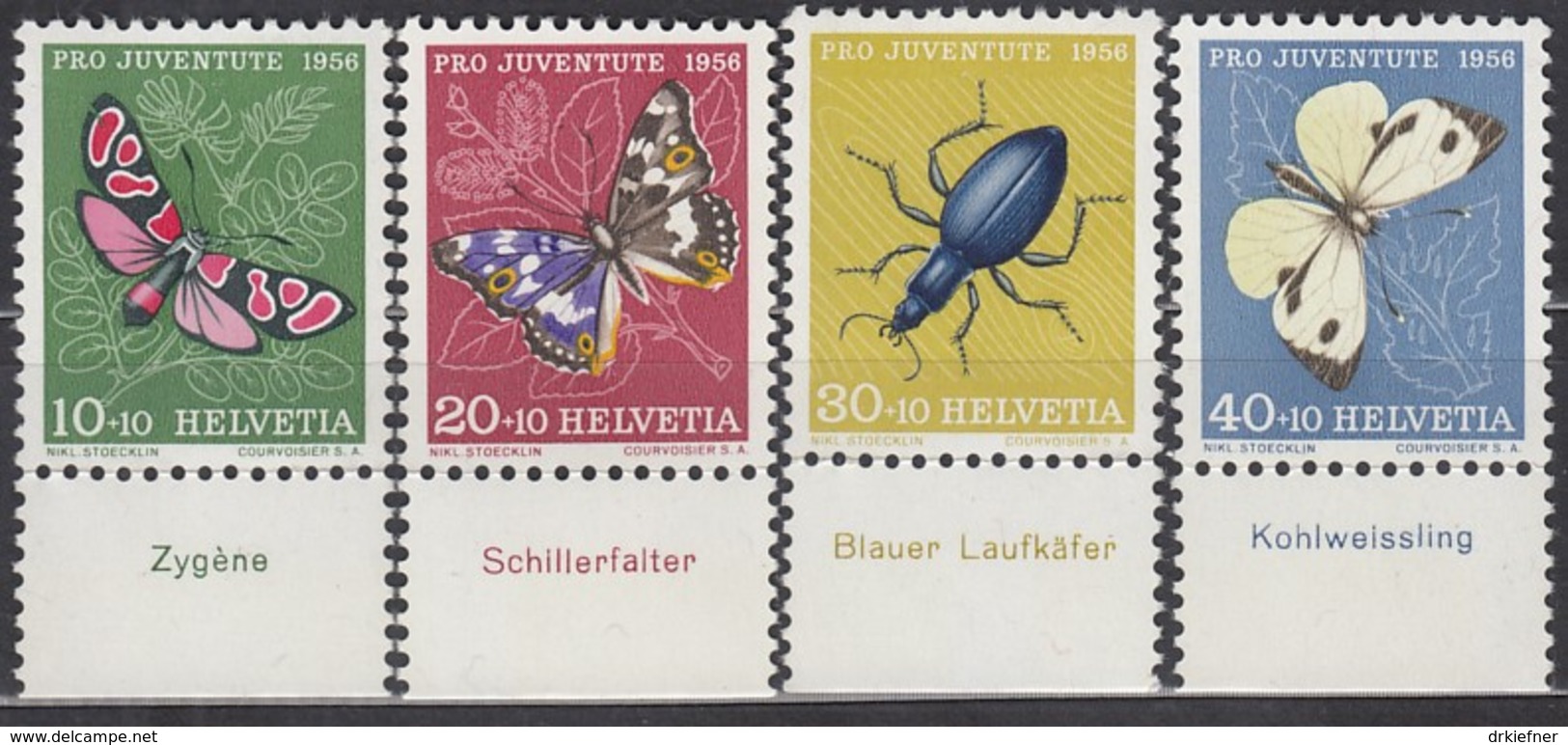 SCHWEIZ 633-636, Postfrisch **, Unterrand, Mit Tiername Deutsch, Pro Juventute 1956, Insekten - Ungebraucht