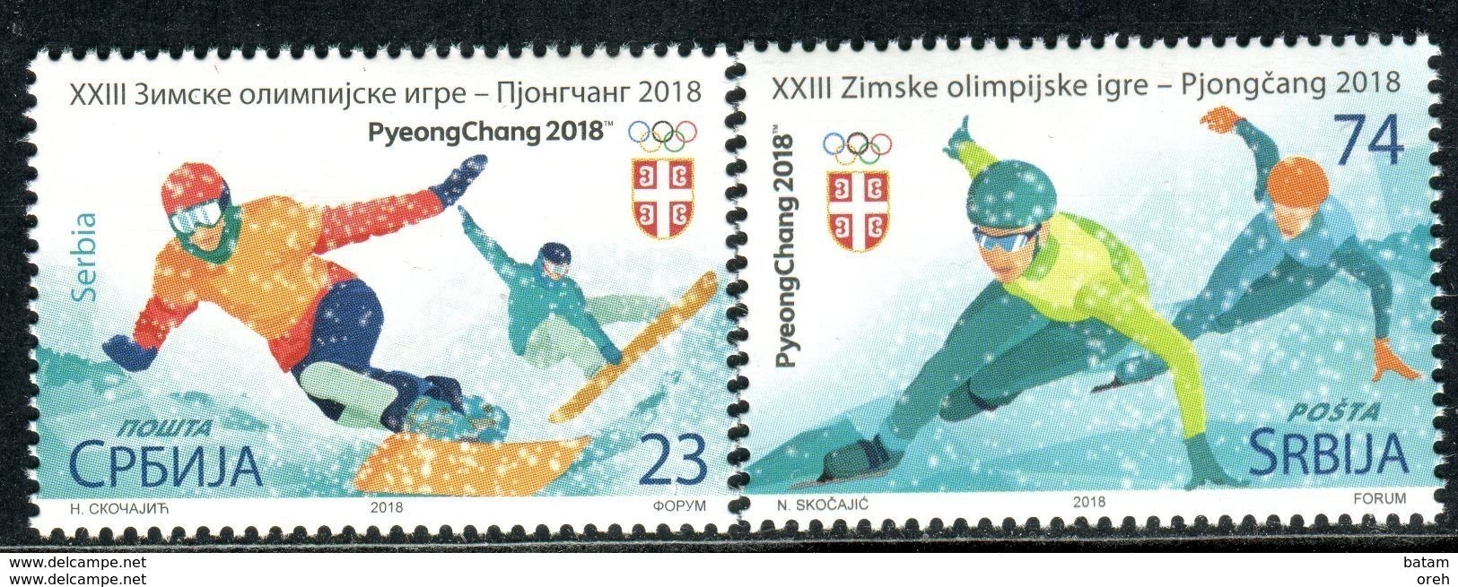 Serbia 2018 Winter Olympic Games, PyeongChang, Snowboarding, Speed Skating, Sport, Snow,MNH - Hiver 2018 : Pyeongchang