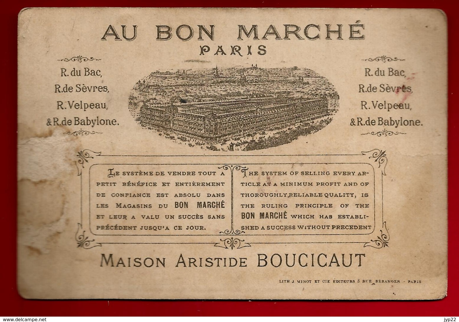 Chromo Au Bon Marché Boucicaut Paris Baptême Procession Famille Charrette Pour Bébé ... - Litho Minot - Au Bon Marché